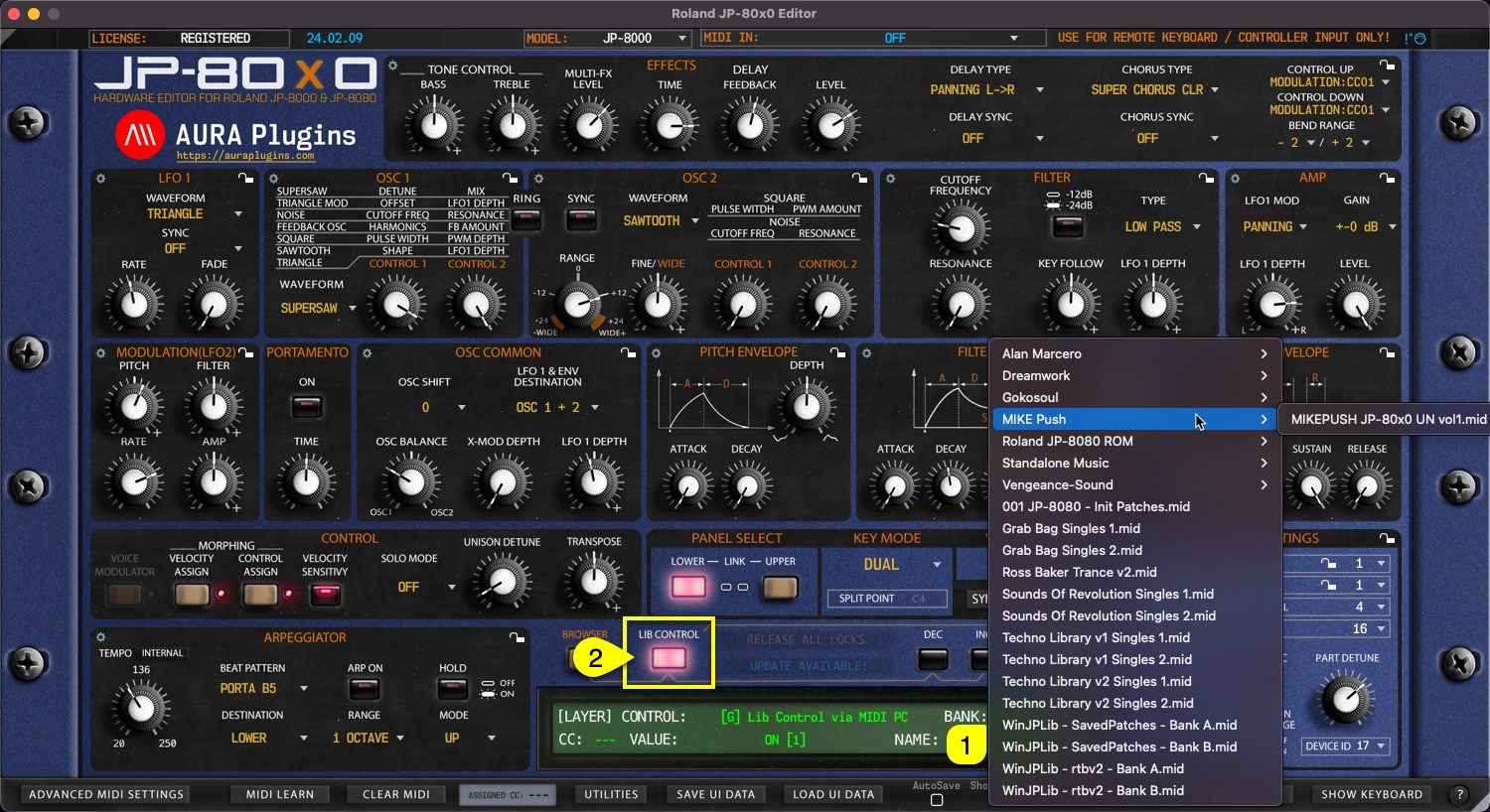 JP-80x0 Editor User Manual - Bank Change Menu Lib Control On