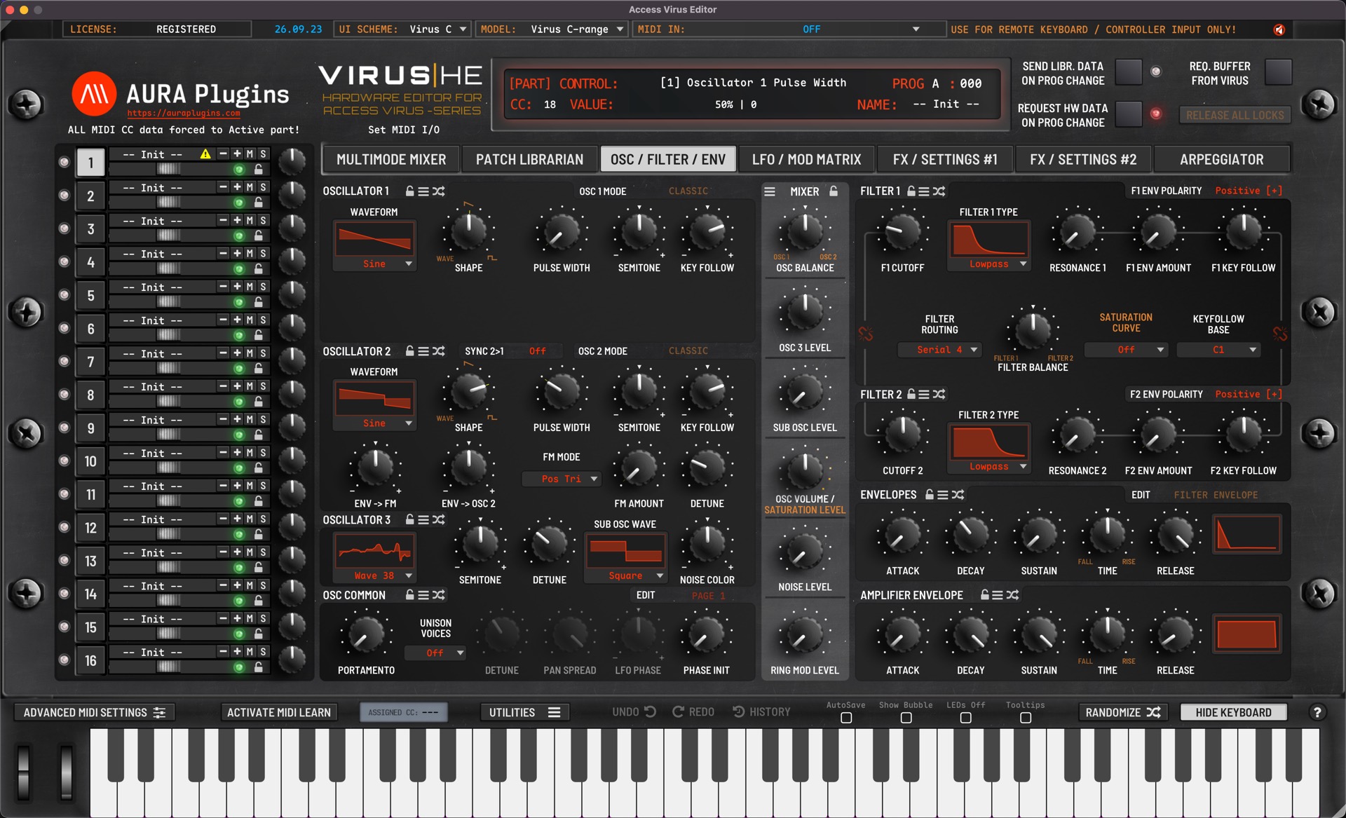 access virus c osc keyboard