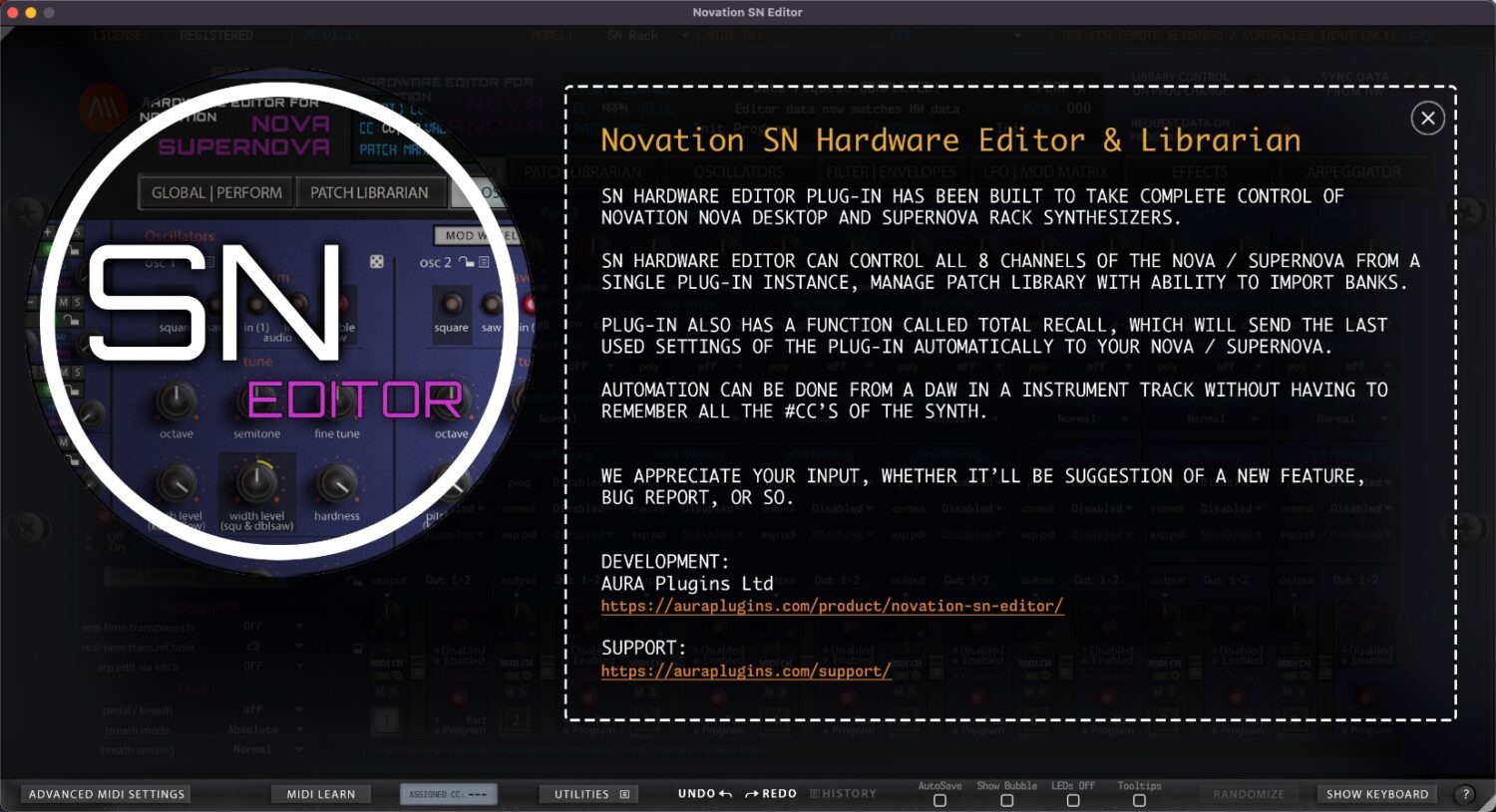 novation sn editor about the editor