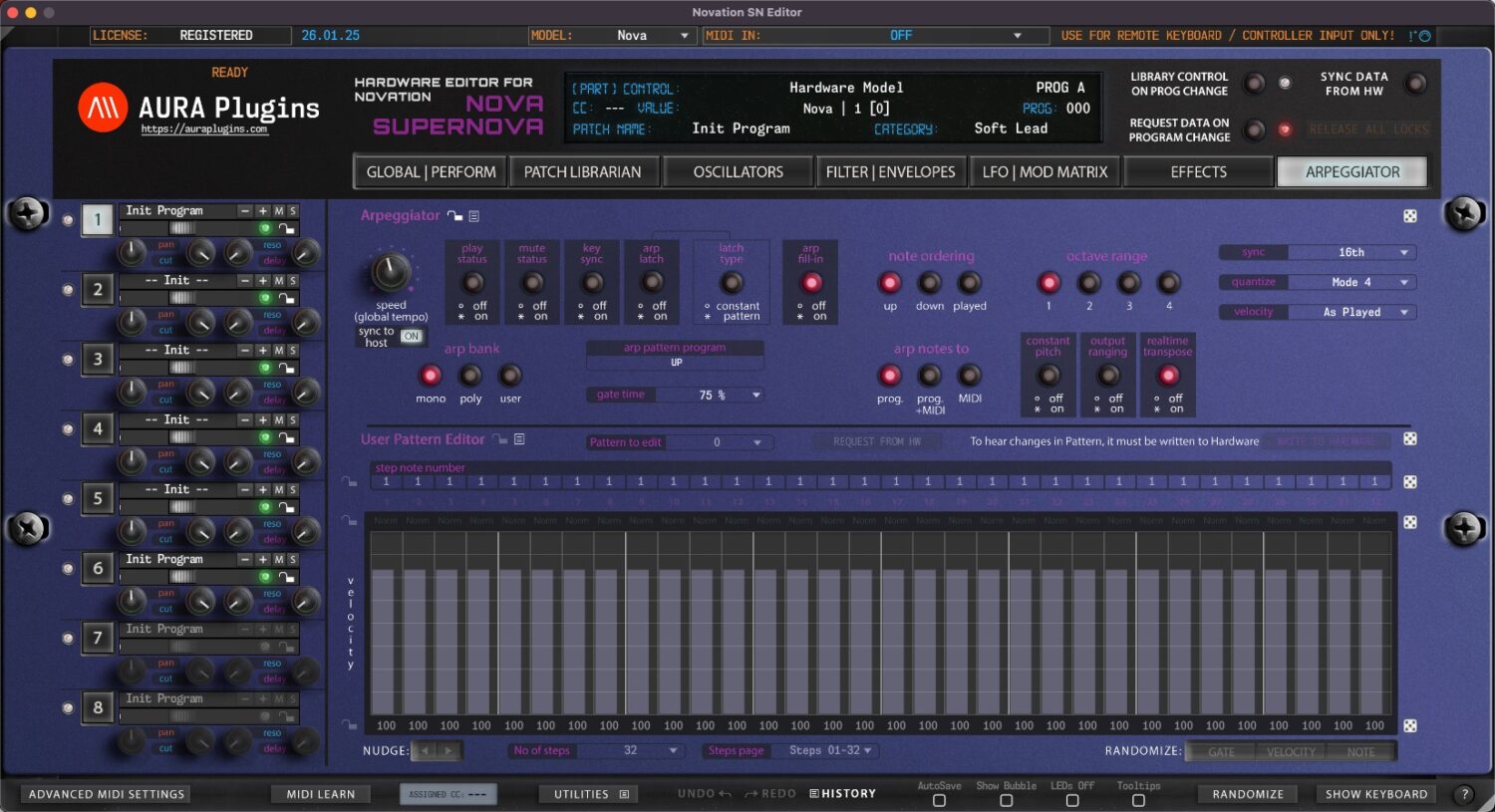 novation sn editor arpeggiator