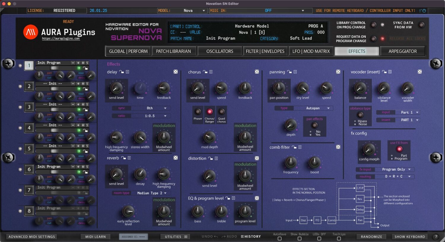 novation sn editor effects