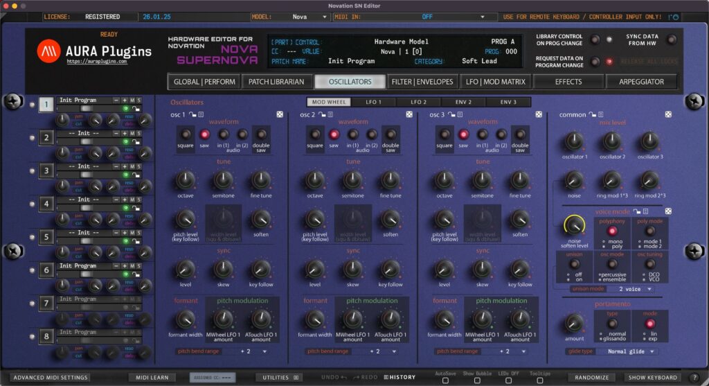 novation sn editor oscillators