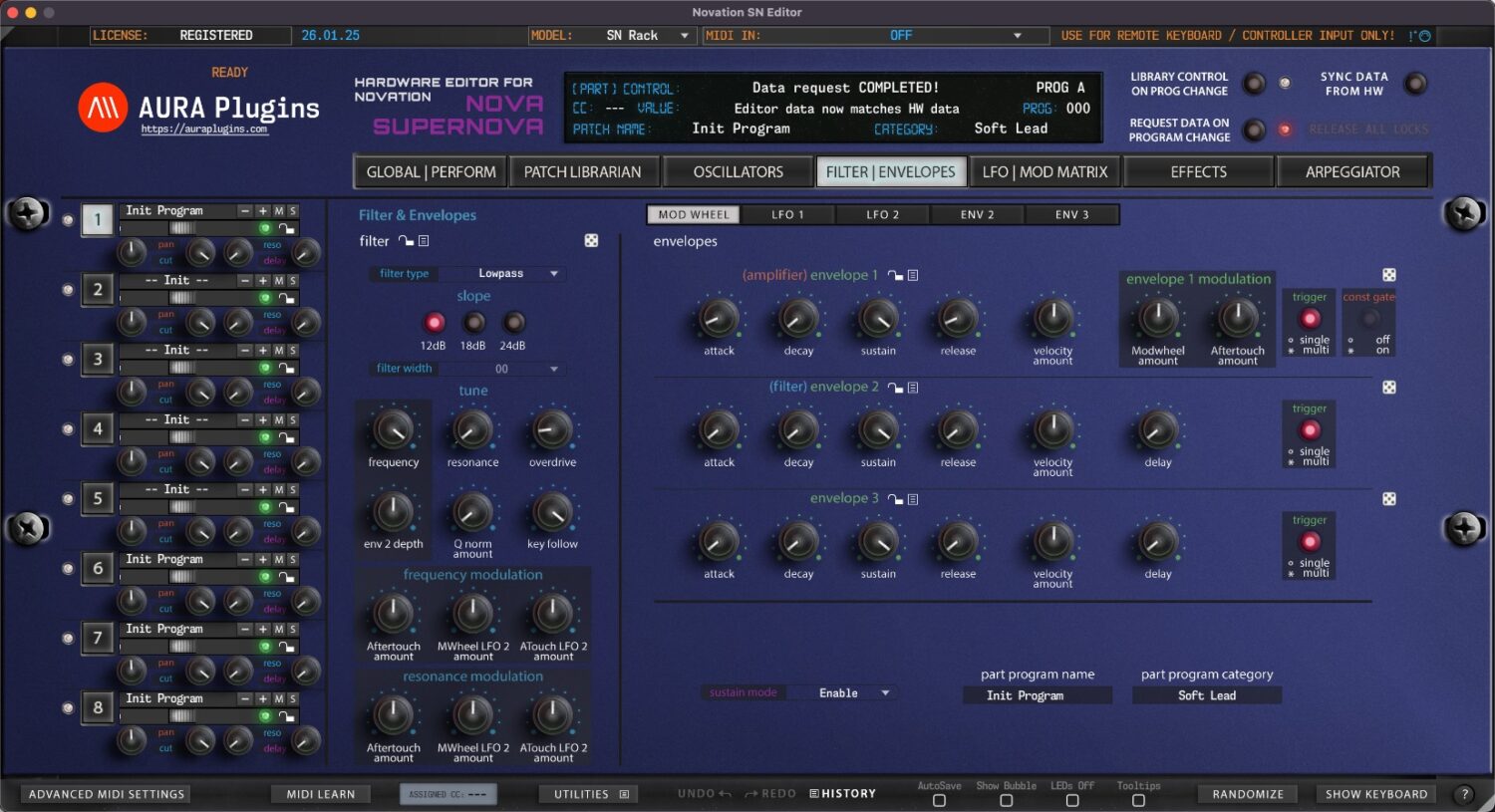 novation sn editor filter & envelopes