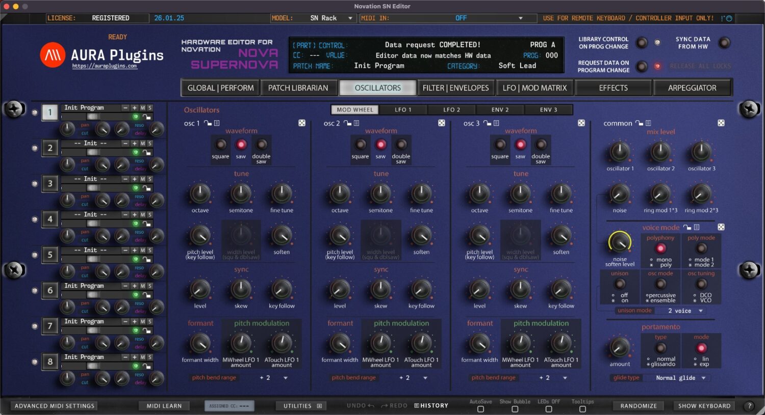 novation sn editor oscillators