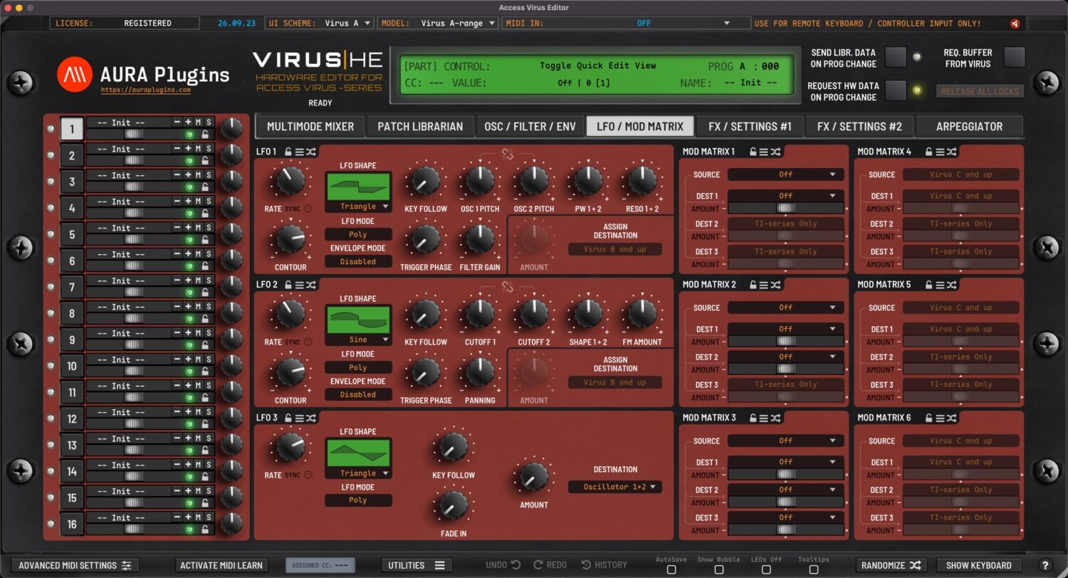 access virus a mod matrix