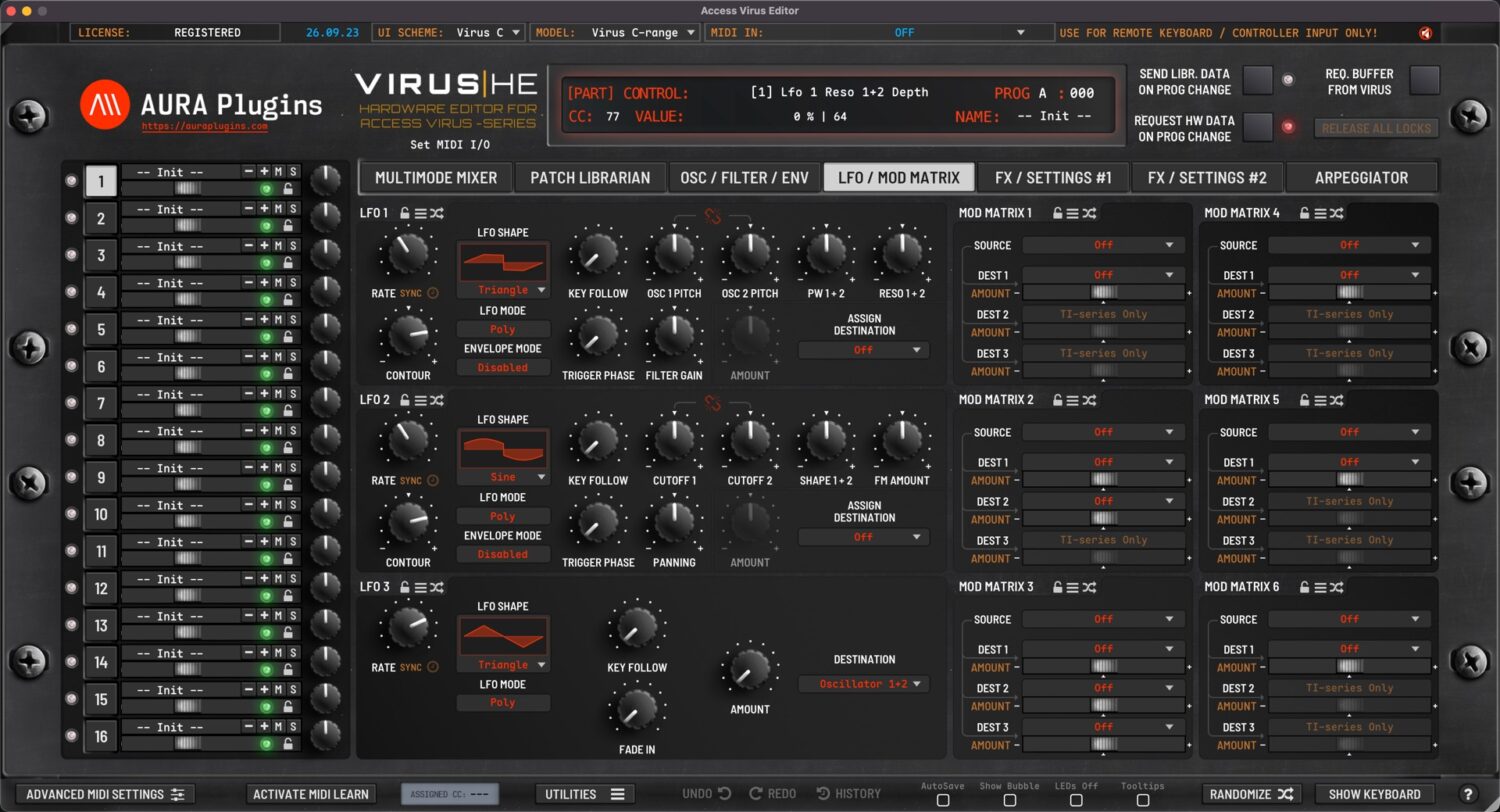 access virus c mod matrix