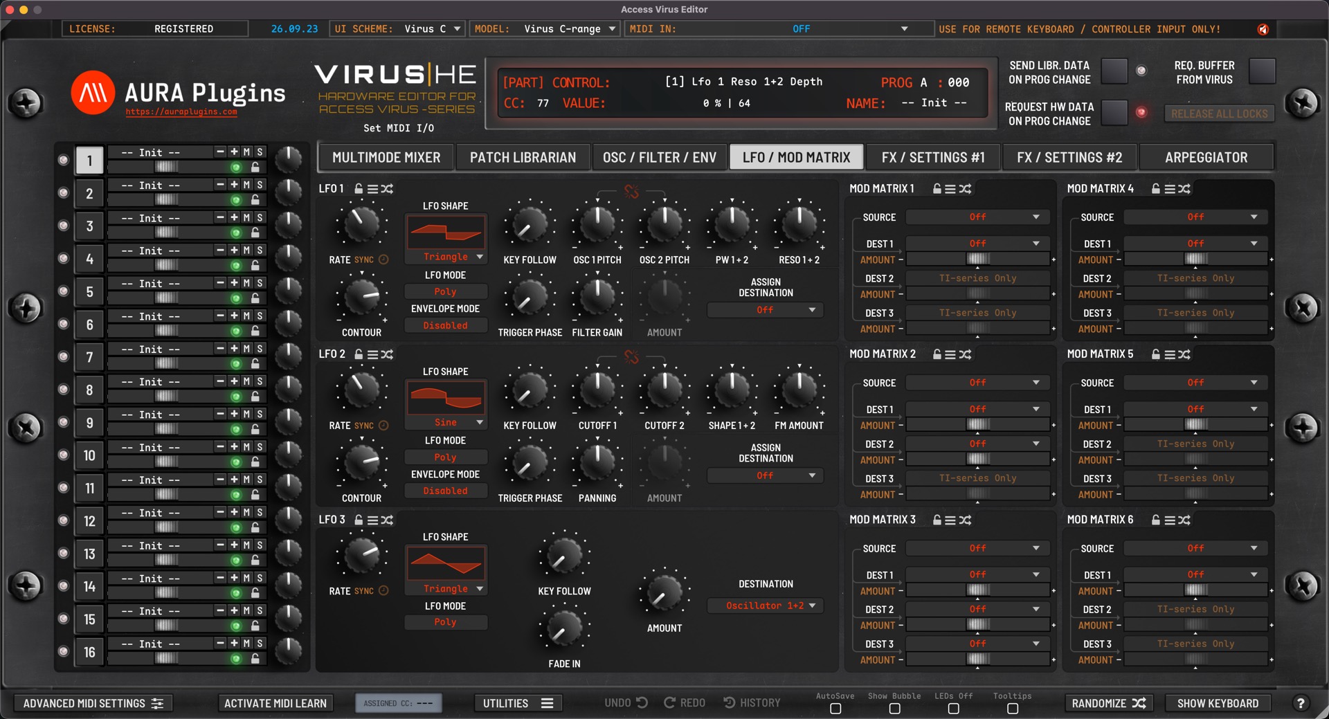 access virus c mod matrix