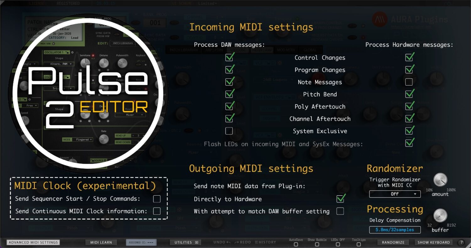Waldorf Pulse 2 Editor Advanced MIDI Settings