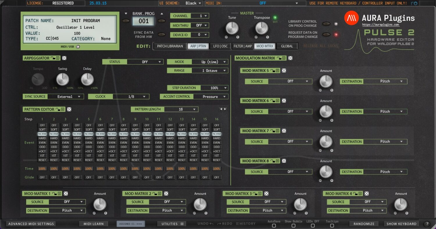 Waldorf Pulse 2 Editor Arpeggiator & Mod Matrix 5-8