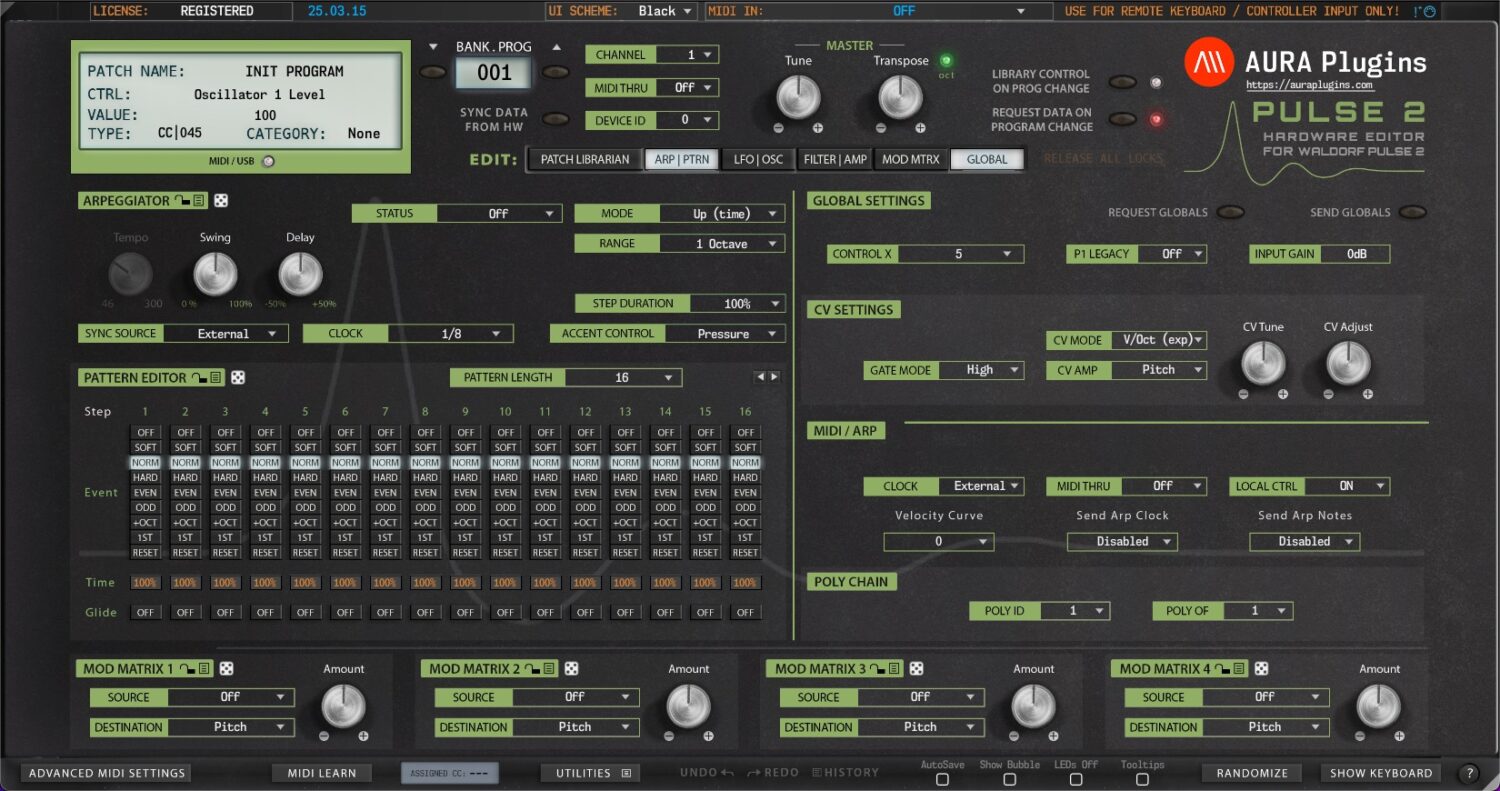 Waldorf Pulse 2 Editor Arpeggiator & Globals