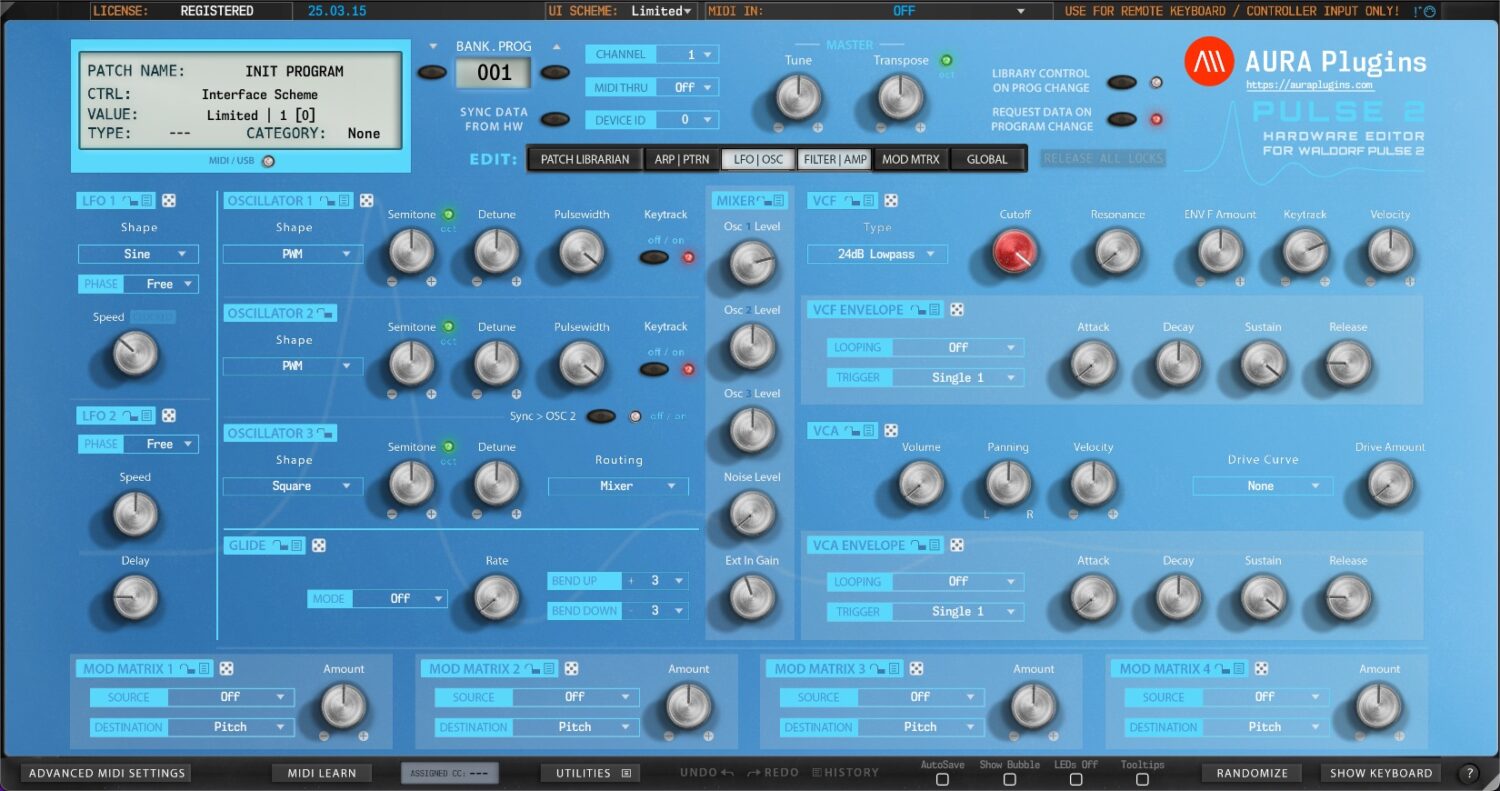 Waldorf Pulse 2 Editor Limited Main View