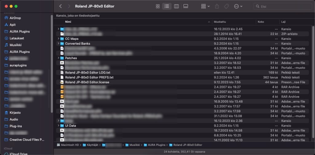 JP-80x0 Editor User Manual - License file location in macOS