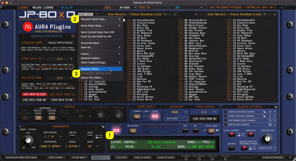 JP-80x0 Editor User Manual - Register method #2