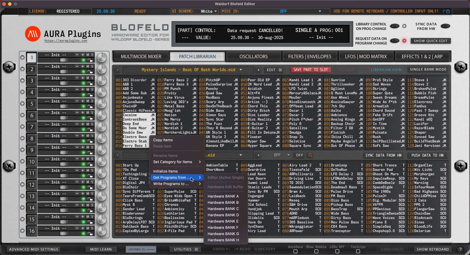 v250830-blofeld-editor-request-selection Waldorf Pulse 2 Editor Main View