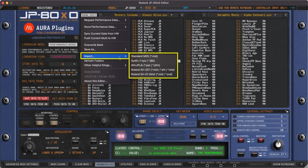 Roland JP-80×0 Editor – Importing Banks