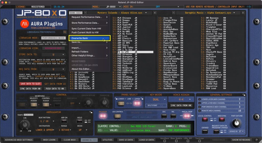 roland jp-80x0 editor overwrite bank