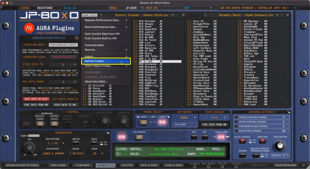 Roland JP-80×0 Editor – Refresh Folders