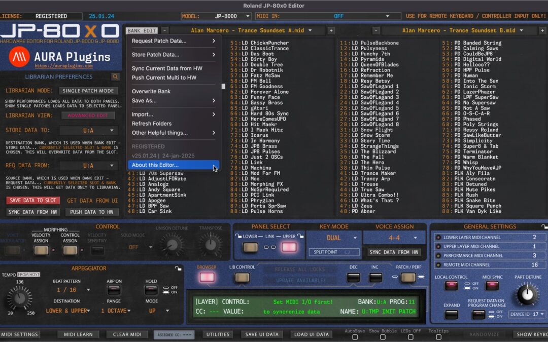 Roland JP-80×0 Editor – Librarian Edit Menus