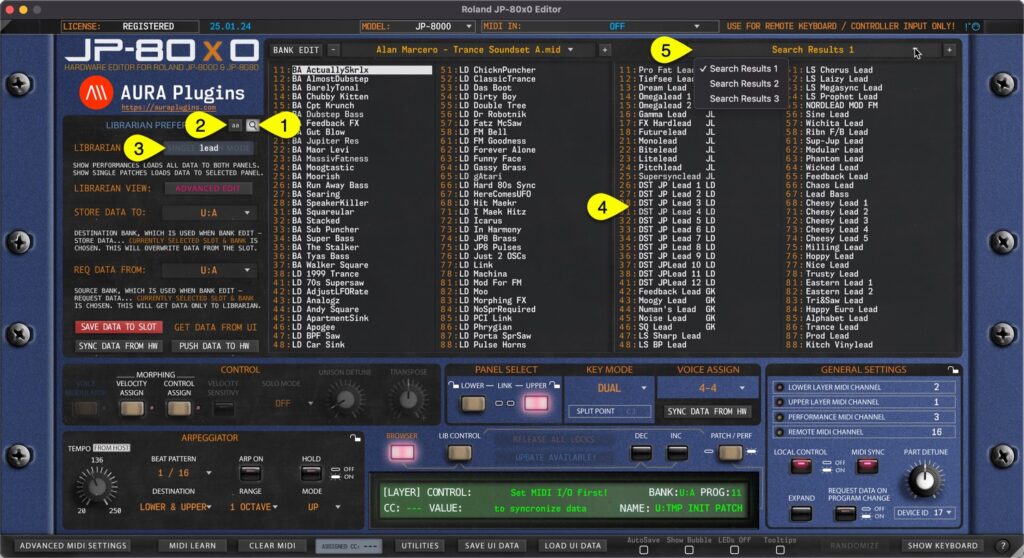 Roland JP-80×0 Editor – Search Filter