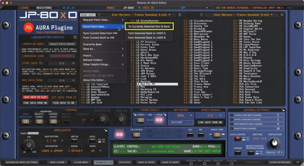 roland jp-80x0 editor store patch to slot and bank