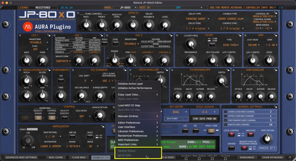 roland jp-80x0 editor version status