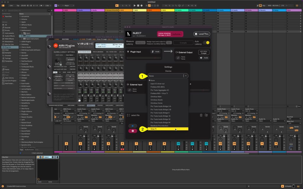 virus ti usb audio inject select input device
