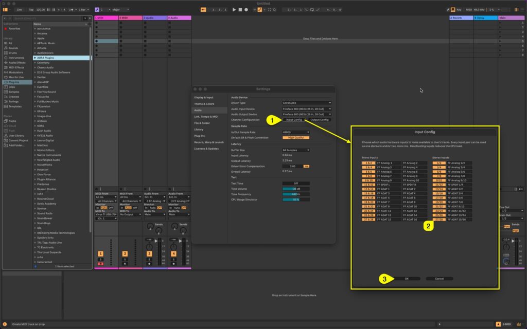 virus ti usb audio inject live input config