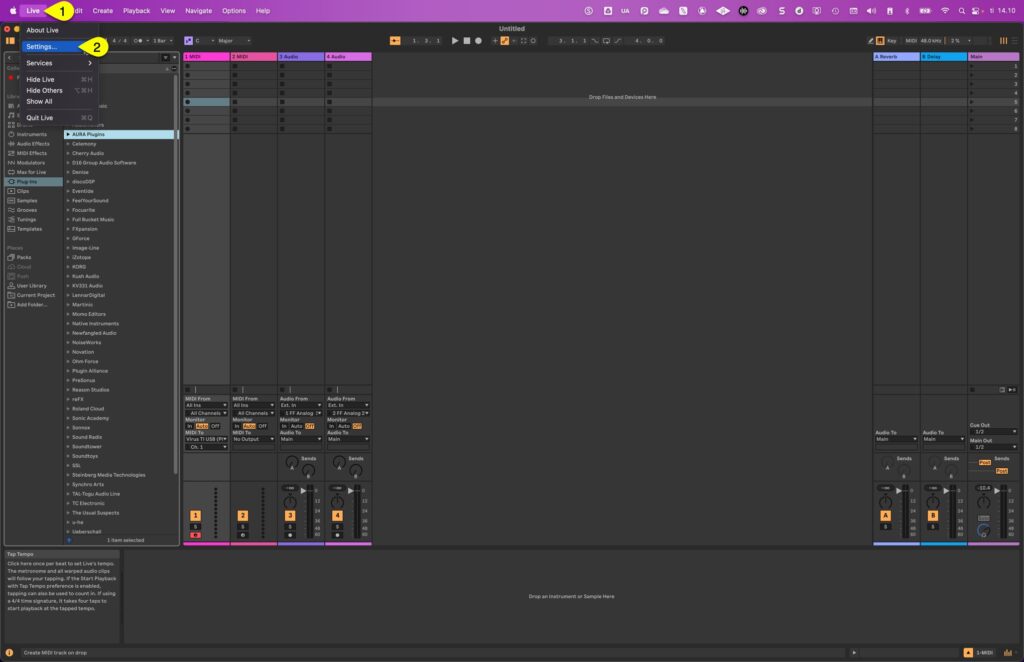 virus ti usb audio inject live preferences