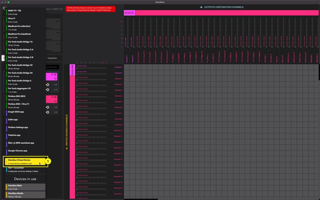 virus ti usb audio omnibus add virtual device