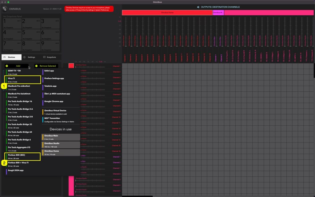 virus ti usb audio omnibus add more devices