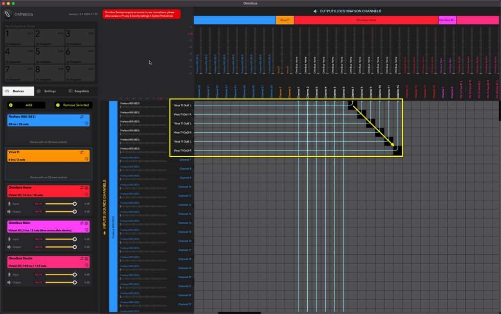 virus ti usb audio omnibus fireface 800 routing done