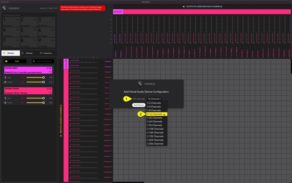 virus ti usb audio omnibus device channels