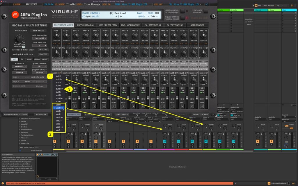 virus ti usb audio omnibus audio routing