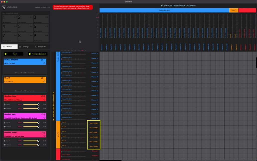 virus ti usb audio omnibus rename usb inputs