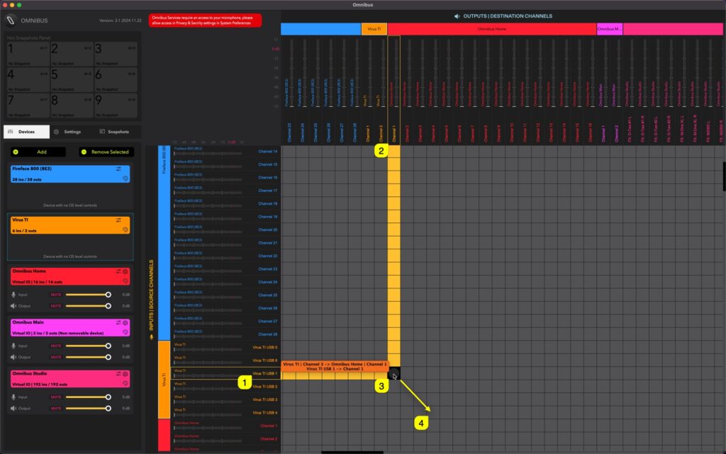 virus ti usb audio omnibus routing guide