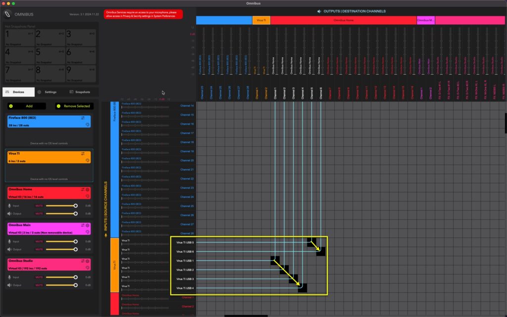 virus ti usb audio omnibus usb routing completed