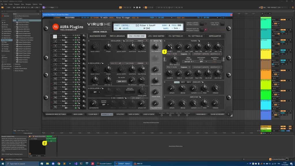 access virus ableton live learn parameters