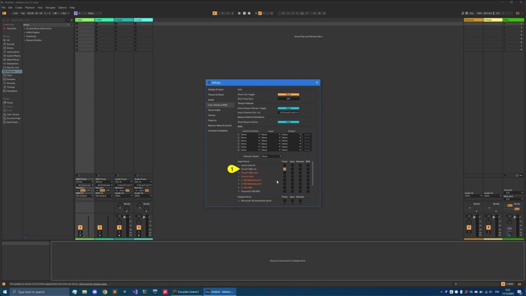 Access Virus Editor - Ableton Live 8 access virus ableton live pref midi inputs