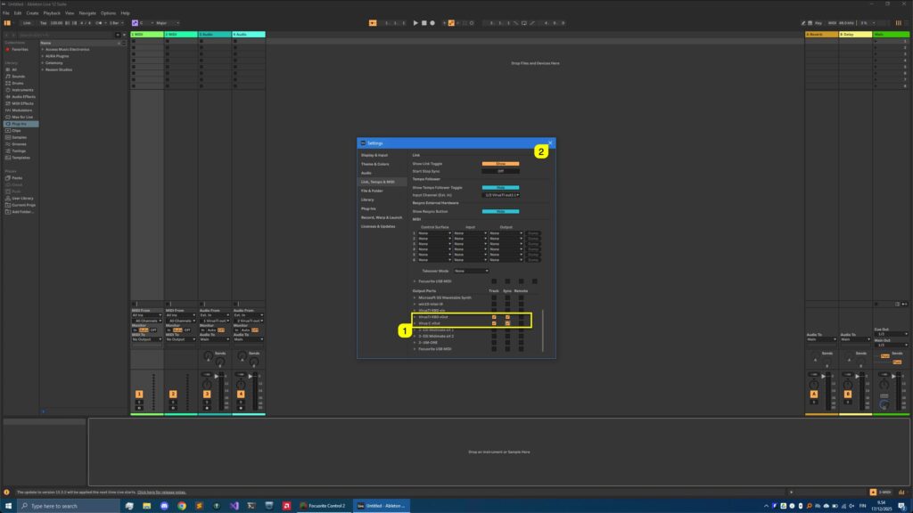 Access Virus Editor - Ableton Live 9 access virus ableton live pref midi outputs