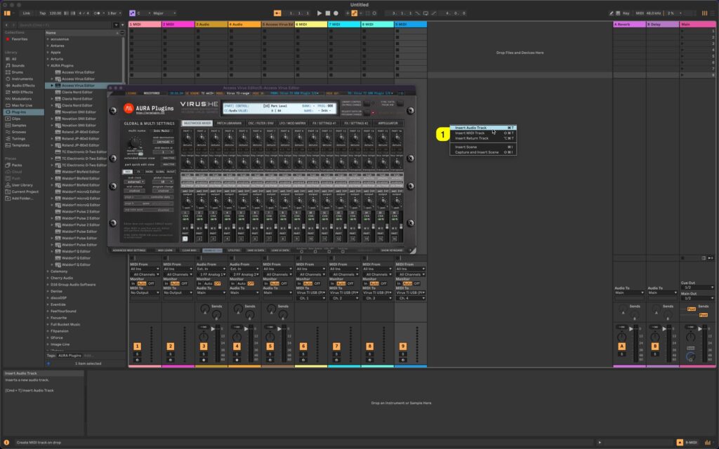 access virus editor ableton live add audio tracks