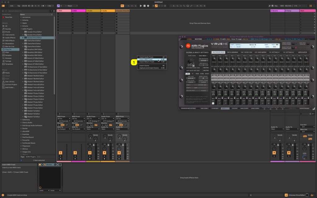 access virus editor ableton live add midi tracks