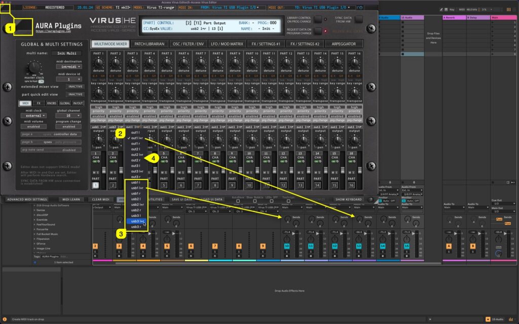 access virus editor ableton live assign audio outputs