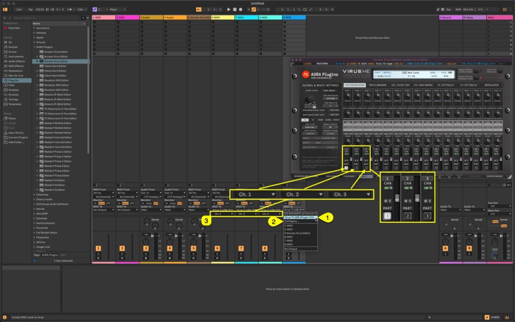 access virus editor ableton live assign midi ports and channels