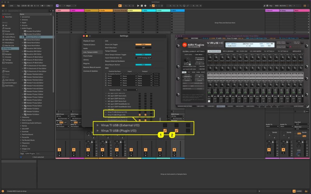 access virus editor ableton live set midi clock and tracking