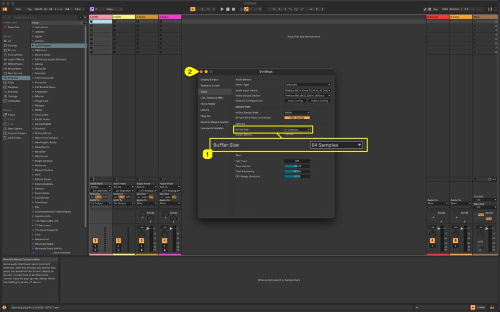 access virus editor ableton live adjust buffer
