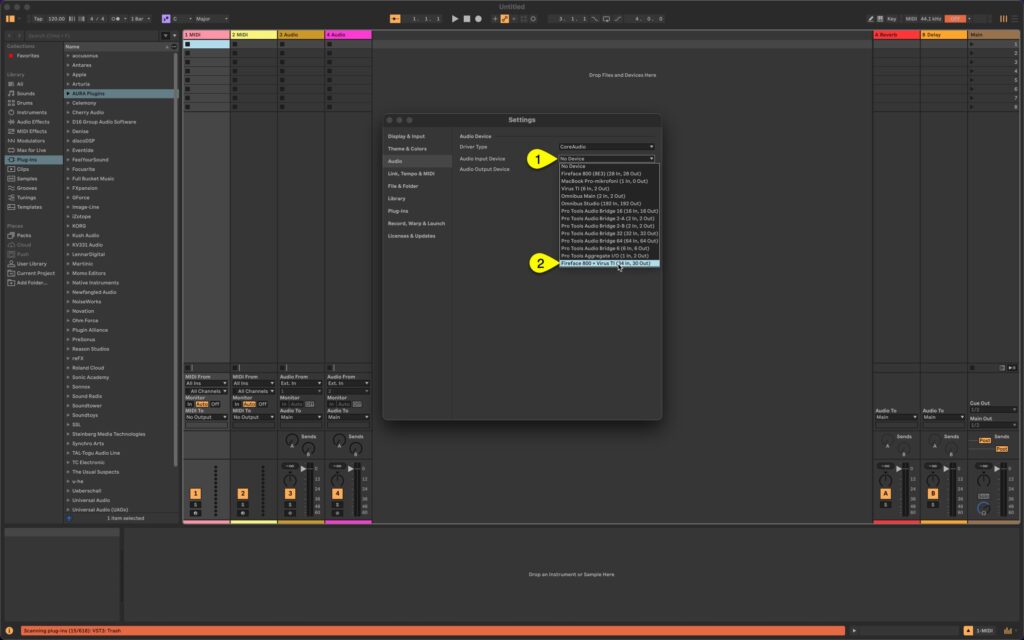 access virus editor ableton live select input device