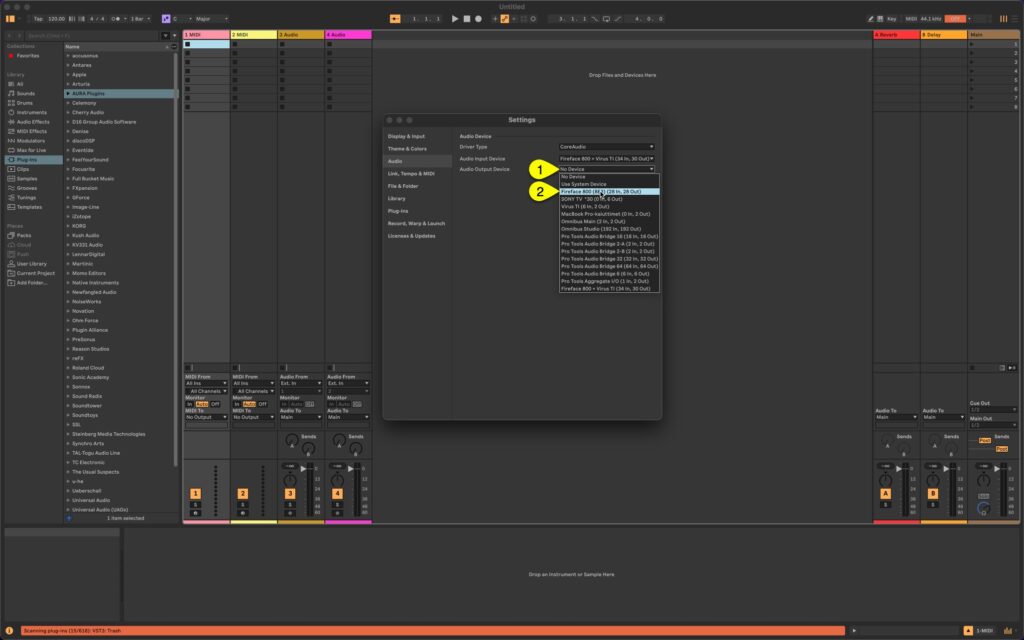 access virus editor ableton live select output device