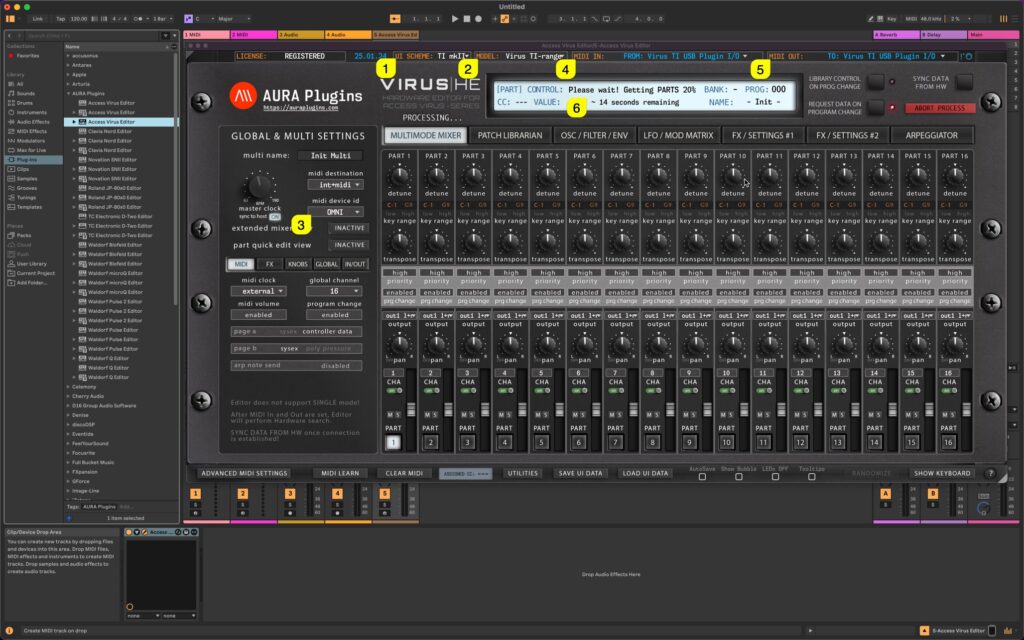 access virus editor ableton live plugin settings