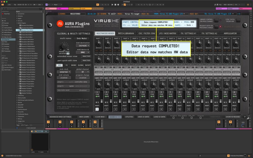 access virus editor ableton live plugin syncronized