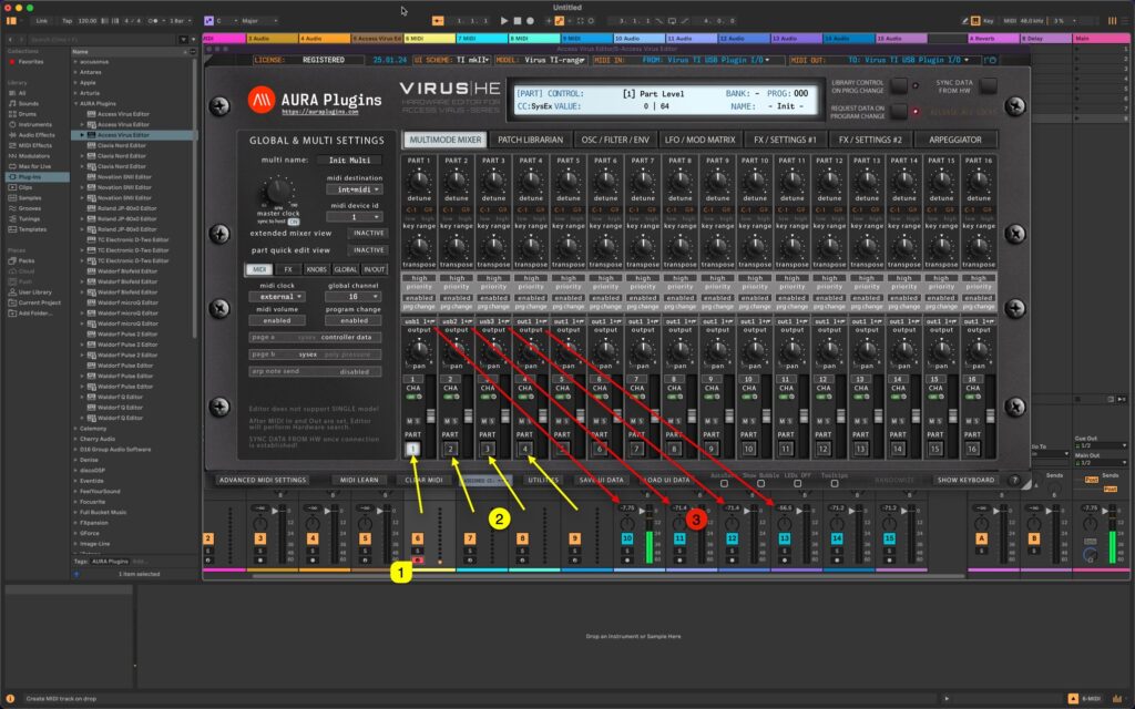 access virus editor ableton live audio and midi routing